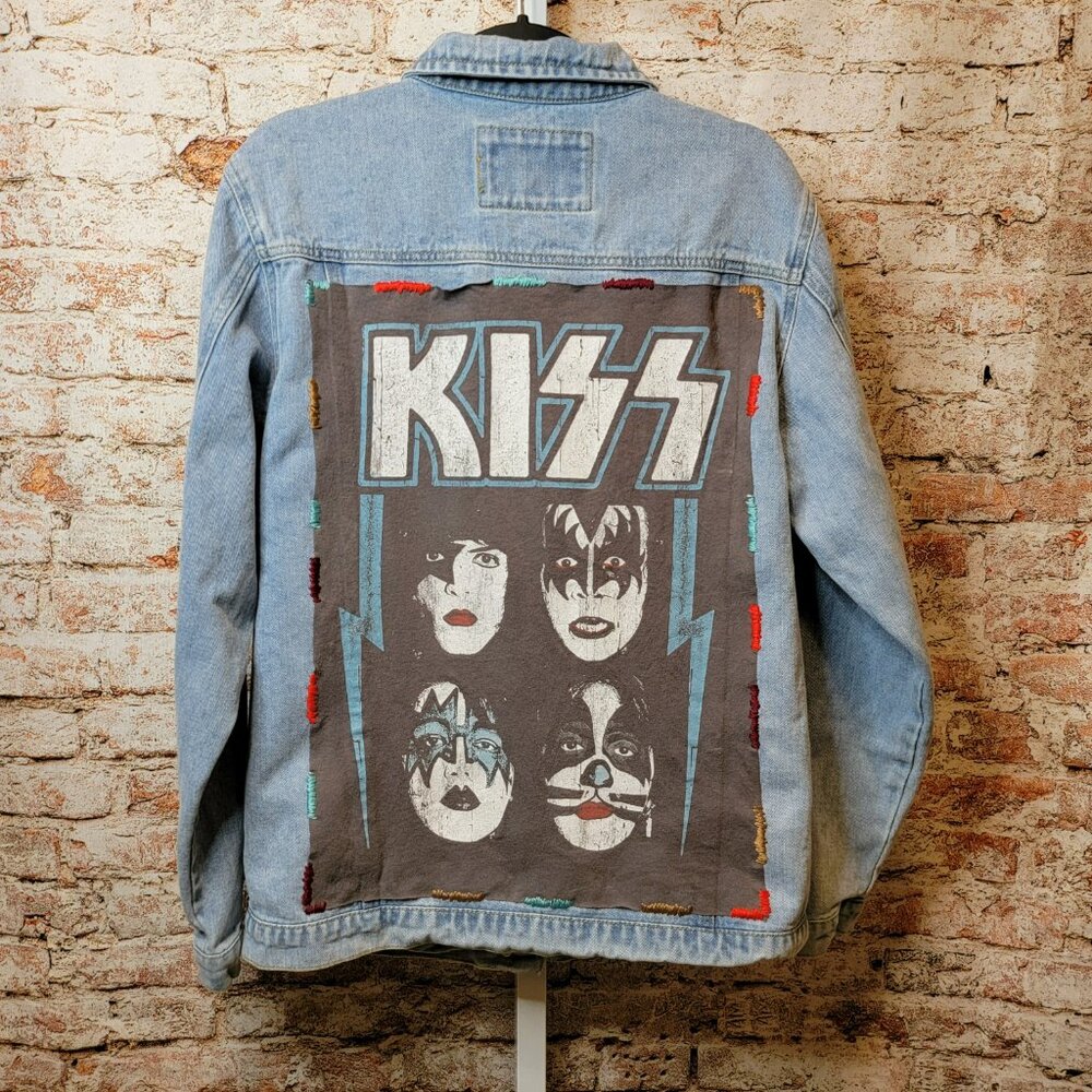 Upcycled KISS Band Tee Denim Jean Jacket, size small